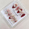 Christmas Handmade Press On Nails – 10pcs Medium Almond Fake Nails, 100% Handmade 3D Santa Claus Designs, Thick Gel Acrylic Full Cover False Nails for Women