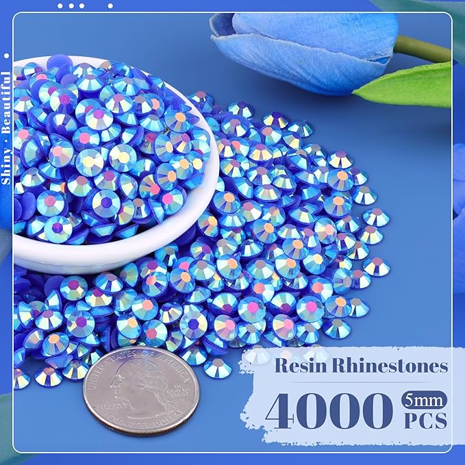 4000PCS 5mm Resin Jelly Rhinestones in Bulk (Dark Blue AB), Bedazzling Flatback Crystals Rhinestones for Crafting DIY Nail Decoration, Gems Diomand Charms for Tumbler Shoes Clothing Fabric