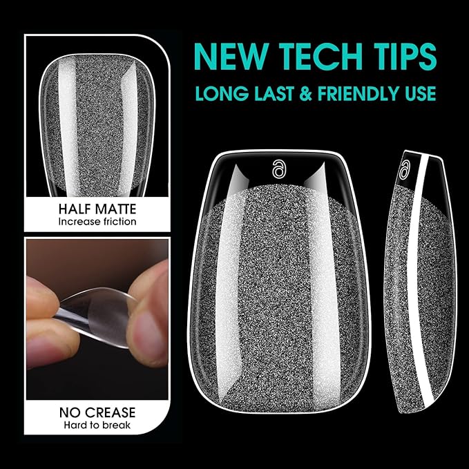 Short Coffin Soft Gel Nail Tips,120PCS Pre Buff Full Cover Shaped Nail Extenison Tips Half Matte Gel X Nail Tips Acrylic False Nail Tips