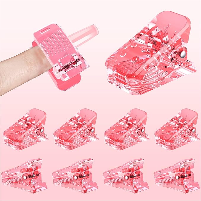 10Pcs Nail Tip Clips, Nail Clips for Poly Nail Gel, Nail Extension Gel Quick Building Nail Tips Clip for Dip Powder Nail Kit False Nail Tips and Dual Forms Manicure Nail Art Tools, Pink