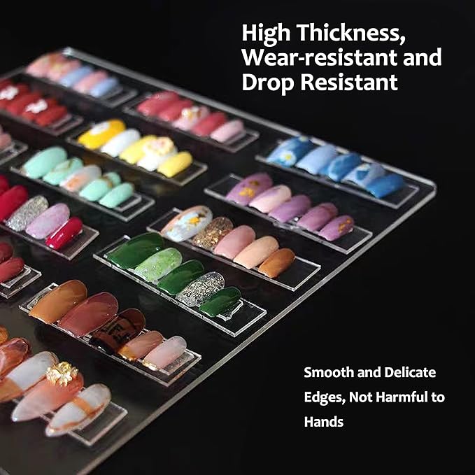 Nail Art Display Board, Acrylic False Nail Tips Sample Display Nails Colors Sample Display Stand with 50pcs Small Display tips and double side tape for Salon Nails Art Practice (2pcs large)