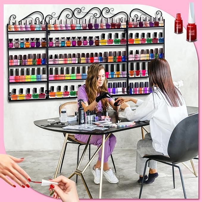 Sintuff 3 in 1 Nail Polish Rack Wall Mount Nail Polish Organizer 5 Tiers Shelf Storage Display Holder Stand Holds 200 Bottles for Home Salon Business Spa(Black)