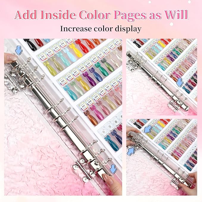 Magnetic Nail Swatch Book, 144 Nail Color Display Book Organizer with 144 Magnetic Tips & 1-189 Number Labels, Professional Salon Nails Color Chart for Nail Polish Nails Art Design(Pink)