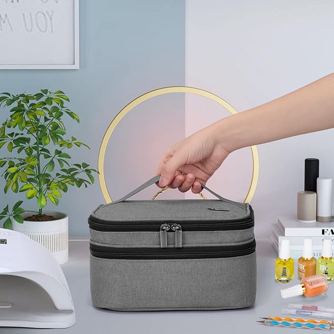 LUXJA Nail Polish Carrying Case - Holds 30 Bottles (15ml - 0.5 fl.oz), Double-layer Organizer for Nail Polish and Manicure Set, Gray (Bag Only)