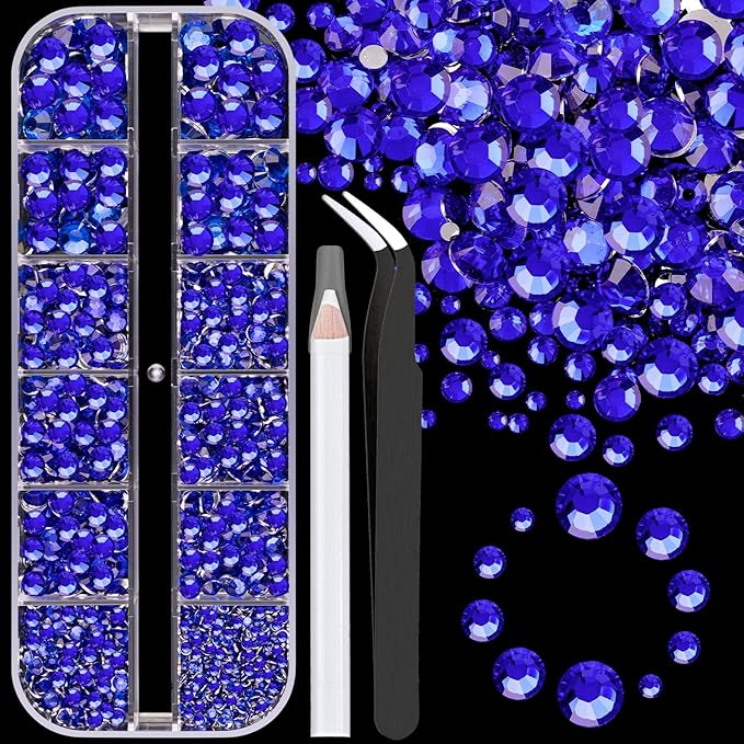 Resin Rhinestones for Crafting, 1 Box Royal Blue Flatback Crystals for Bedazzling Crafts DIY Nail Art Deco, Non Hotfix Bulk Gems for Tumbler Shoes Clothing Fabric Face Makeup
