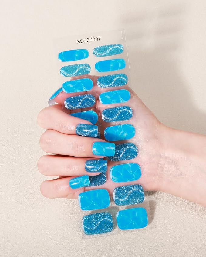 Cat Eye-Inspired 20pcs Semi Cured Gel Nail Strips - Salon-Grade DIY Wraps with Glaze Texture, Easy Application, UV Light Required for Stylish Nails