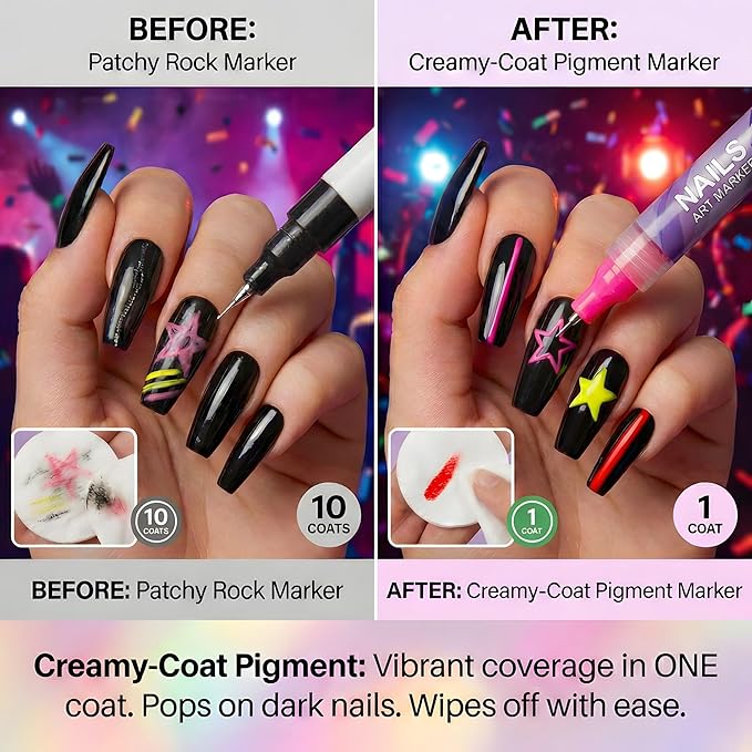 12 Colors Nail Art Pens Set – Nail Art Markers and Nail Markers, Nail Pens for Nail Art Designs, Nail Art Pens for Painting Nails, Fine Tip, Smooth Ink Flow for DIY Manicure