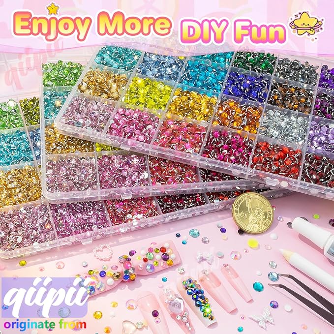 3 Boxes 24 Color 3mm 4mm 5mm Crystal Resin Rhinestones for Bedazzling Crafting Flatback Colorful Stones Gems Diamonds Charms for Nails Face Makeup Tumblers Bottles Crafts Clothes Shoes Phones