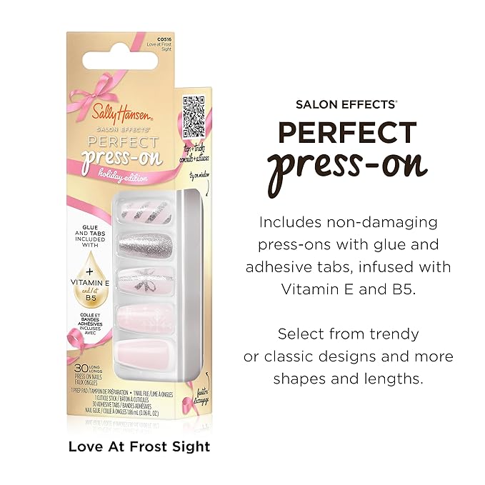 Sally Hansen Salon Effects Perfect Press-On Holiday, Love at Frost Sight, Press On Nails, Easy to Apply, Nail Glue & Adhesive Tabs Included