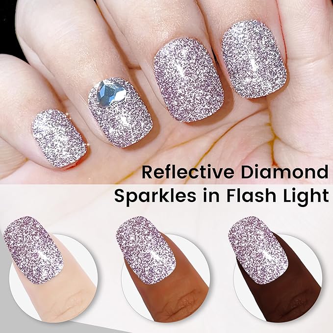 YTD Likomey Reflective Glitter Gel Nail Polish,15ml Light Pink Flash Diamond Shimmer Nails Gel,Sparkly Shiny Salon Home Nail Art Manicure UV Nail Gel,SZ008