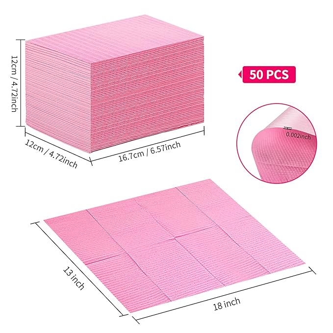 Gusnilo Nail Art Table Mat - Disposable Nail Paper Towels (50PCS) - Pink Waterproof 3-Ply Nail Art Paper 13" X 18" Pads for Nail Table Decoration Kit, Nail Art Accessories