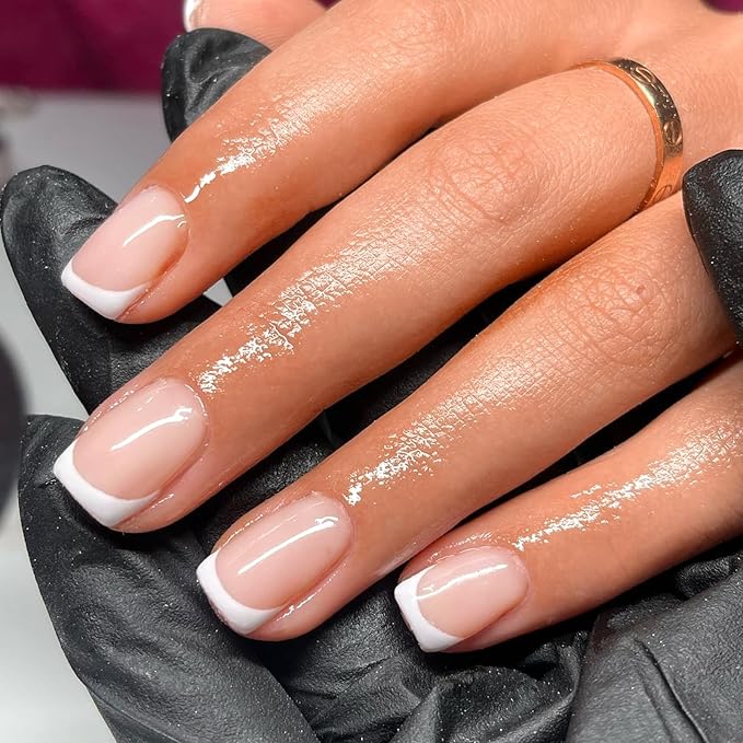 AddFavor White French Tip Press on Nails Short - 240pcs Nude Extra Short Square Fake Nails, Square Nails Press on Acrylic Nail Extension Nails Art DIY