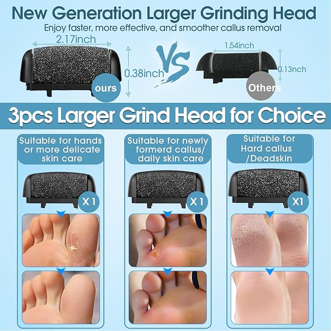 Callus Remover for Feet - with Storage Cases&Larger Grinding Head&3Speed, Electric Foot File Pedicure Kit Foot Scrubber Deadskin Callus Remover, Foot Care Kit Pedicure Tools for Dead Skin Hardskin