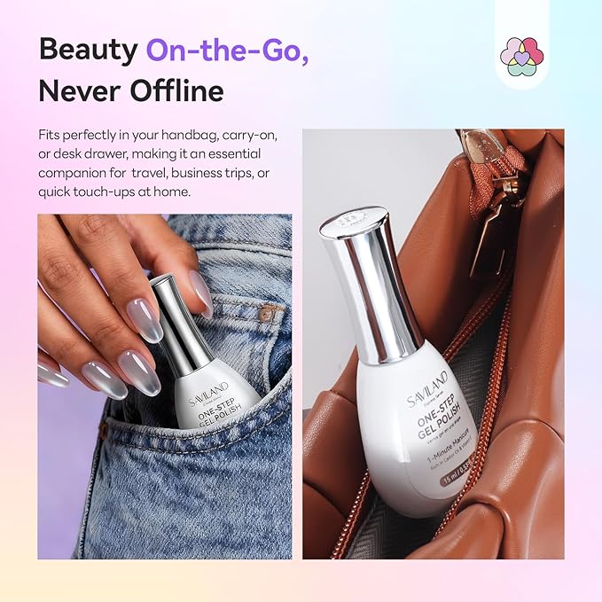 SAVILAND Glassy Cat Eye One-Step Gel Polish Kit: 5-In-1 Jelly Silver Magnetic Gel Nail Polish with Fast Curing Mini U V Nail Lamp Magnet CatEye Nails Home Easy To Use Women Gift 15ML Travel