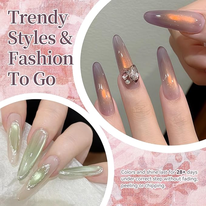Born Pretty Spring Summer Cat Magnetic Eye Gel Nail Polish Shimmer Glitter Crystal Jelly Pink Green Blue Translucent Magnetic Gel Polish Soak Off Nail Art Gift for Women