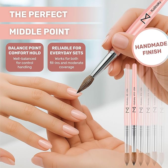 Majesti Pink Acrylic Nail Brush - Professional Kolinsky Acrylic Nail Brush- Handcrafted Nail Tool Supplies - Long Lasting, Professional Nail Art - Comes in 6 Sizes