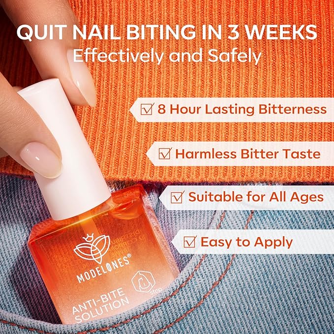 modelones Nail Biting Treatment for Kids Upgraded Thumb Sucking Deterrent Quick Dry Nail Biting Prevention Bitter No Bite Nail Polish Stop Biting Nails Repair for Damaged Nails 0.34 fl oz