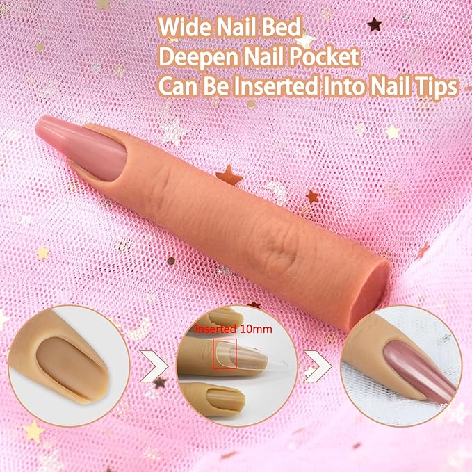 Silicone Practice Fingers for Acrylic Nails, Soft Silicone Fake Finger to Practice Fake Nails Bendable Nail Training Finger Flexible Practice Nail Finger for DIY Nails(Color 4)