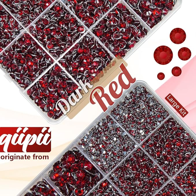 Dark Red Crystal Resin Rhinestones w B7000 Glue for Bedazzling Crafting 2mm-6mm Maroon Flatback Stones Diamonds Crystals Gems Bedazzler Kit for Nails Face Eyes Makeup Tumblers Bottles Crafts
