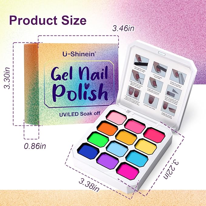 Gradient Painting Gel, 12 Bright Colors Ombre Gel Nail Polish for Pigment Pat Aura Nails, French Manicure DIY Nail Art Long-lasting No-wipe Palette Mojito Sunrise Canvas