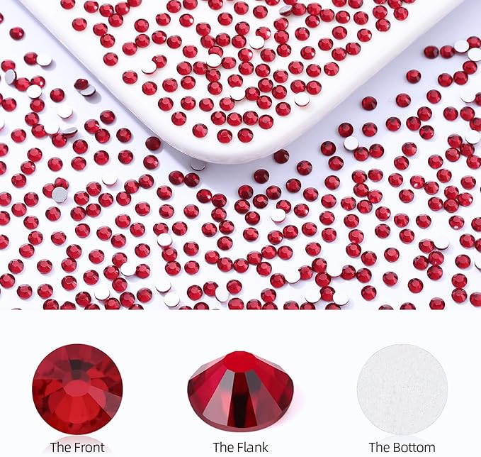 Siam Flatback Rhinestones, Glass Rhinestones for Nail Art and Craft, Glue Fix, Loose Crystal Gemstones(Siam, SS8, 2880pcs, 2.3-2.5mm)