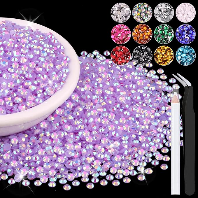 8000PCS 3mm Resin Jelly Rhinestones in Bulk (Lavender Purple AB), Bedazzling Flatback Crystals Rhinestones for Crafting DIY Nail Decoration, Gems Diomand Charms for Tumbler Shoes Clothing Fabric