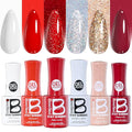 Beetles Valentines Gel Nail Polish Set, Stay Shining Crimson Glamour Shade Set 6 Colors Gel Polish White Red Burgundy Glitter Color Soak Off UV LED Nail Art DIY Salon at Home Gift for Women