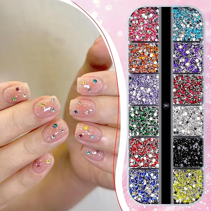 4000pcs 2mm Flatback Nail Art Rhinestones, Resin 3D Sparkling Nails Crystal Diamonds Gems Mini Charms with Tweezers and Dual-end Brush for Nail Art, Crafts Artwork DIY, Face Makeup Gems Jewels (6-K1)