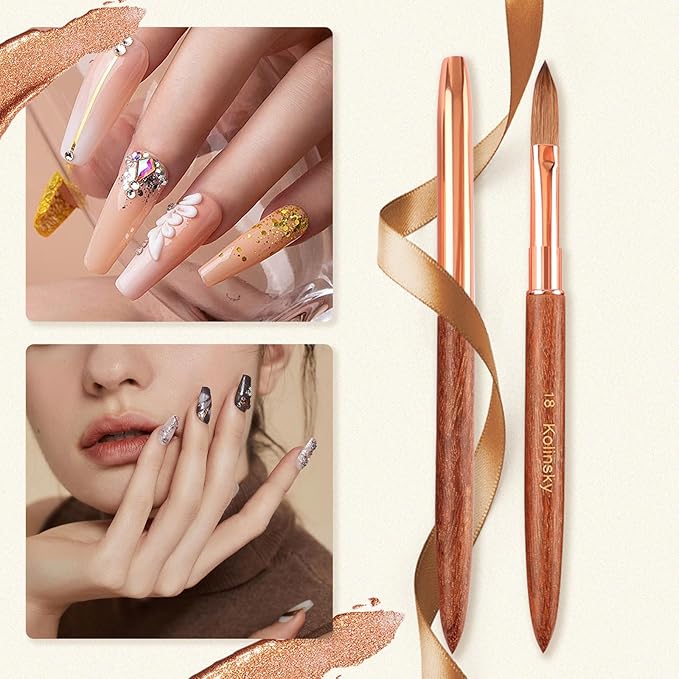 100% Pure Kolinsky Acrylic Nail Brush Size 4 for Acrylic Application - Acrylic Powder Brush for Nail Art Professional Salon Quality Acrylic Powder Brush for Nail Art Extension (Rose Gold Wood)