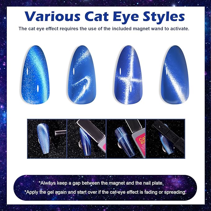 Cat Eye Gel Nail Polish Kit-12 Colors Holographic Glitter Cat Eye Gel Polish Set with Magnet Based Top Coat Romantic Galaxy Series Soak Off Uv Led Magnetic Nail Polish Nail Art Manicure DIY