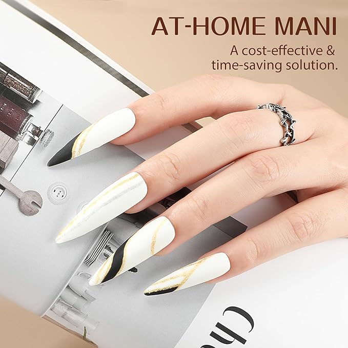 UNA GELLA Stiletto XXL Nail Tips No Need File Extra Long Stiletto Nails Full Cover 120PCS Long Almond Gel Nail Tips Pre-buff Press on Fake Nails for Gel Nail Extension Home DIY Salon 12 Size