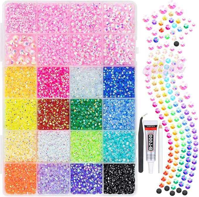 2mm-6mm Light Pink AB Resin Rhinestones w B7000 Glue for Crafting Bedazzling Flatback Colorful Jelly Stones Diamonds Gems Bedazzler Kit for Nails Face Eyes Makeup Tumblers Bottles Crafts Shoes