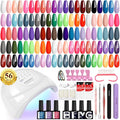 phoenixy Gel Nail Polish Kit with U V Light 48W, 56 Pcs 108 Effects Gel Nail Polish Set Base Glitter Top Coat Manicure Tools Gifts for Women