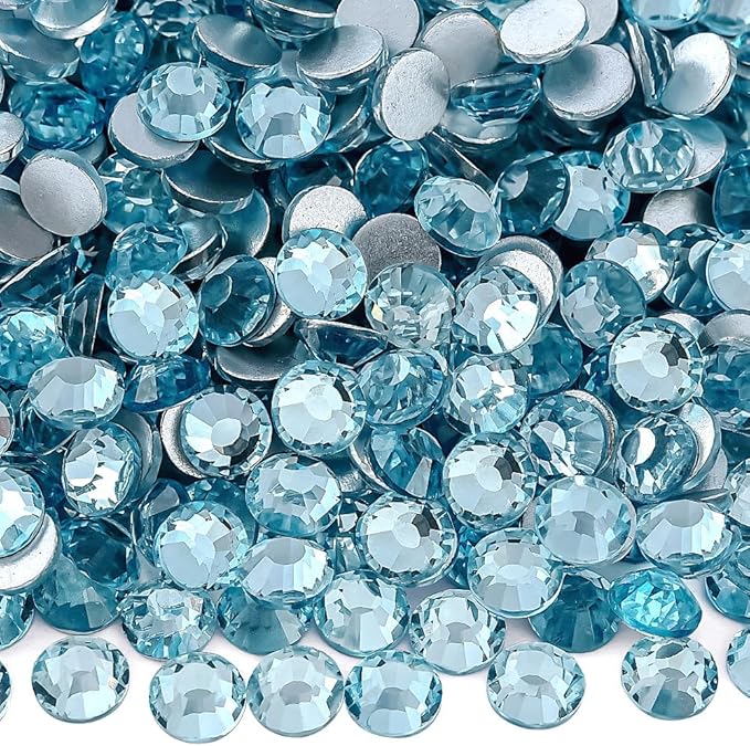 Blinginbox 1440 Pieces SS20/4.6-4.8mm Flat Back Crystal Rhinestones Round Gems for Nail Art,Ice Blue