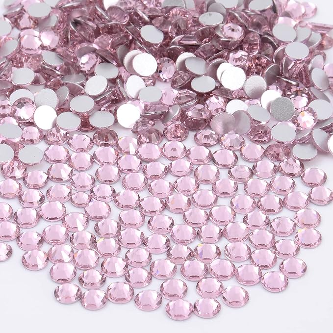 NCB 288pcs Flatback Round Glass Nail Art Rhinestones Crystal for DIY Making Accessories Shoes, Clothes, Face Art, Bags, Manicure (Lt. Rose, SS30 288pcs)