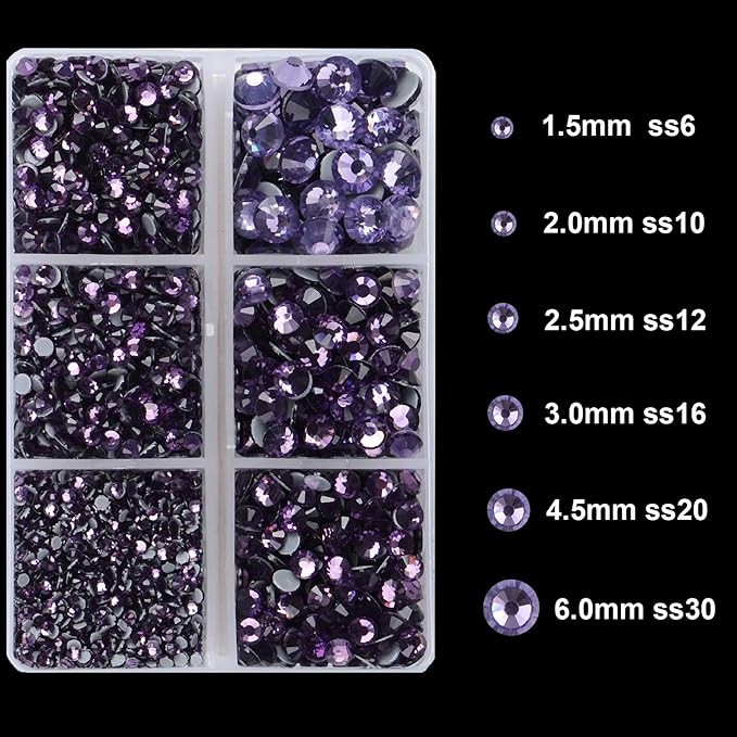 4000Pcs Mixed Size Hot Fix Round Crystals Gems Glass Stones Hotfix Flat Back Rhinestones (Tanzanite)