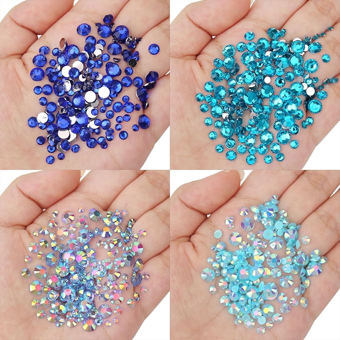15000PCs 2-6MM Blue Series Resin Flat Back Rhinestones, Round Non Hotfix Jelly & Silver Bottom Resin Rhinestones Nail Gems Stones with Tweezer & Picker Pen for Nail Art Tumblers & DIY Crafts