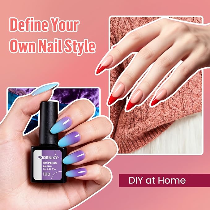 Phoenixy 24Pcs Gel Nail Polish, 21 Colors Gel Nail Polish Kit Burgundy Red Green Purple with Base Coat Glossy Matte Top Coat for Beginners Nail Art at Home PCB9029