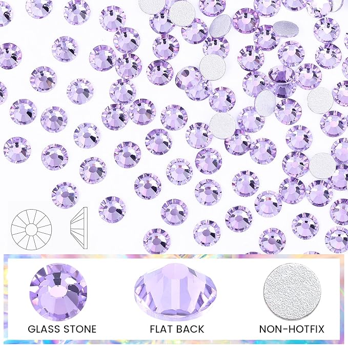 Novani Crystal Rhinestones, Flatback Loose Gemstones 1440pcs Glass Rhinestones for Clothes Shoes Crafts Makeup Nail Art and DIY Decorations(SS16, Lavender)