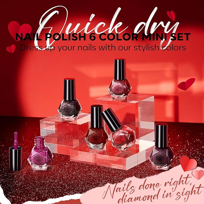 modelones Red Nail Polish Set 6 Colors, Valentines Cat Eye Burgundy Glitter Dark Purple Quick Dry Mini Nail Lacquer Kit Magnetic DIY Home Nail Art Manicure Gifts for Women Girls