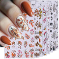 8 Sheets Fall Leaves Nail Stickers - Autumn Orange & Black Flowers Self-Adhesive 3D Nail Decals for Women Girls DIY Thanksgiving Day Floral Manicure