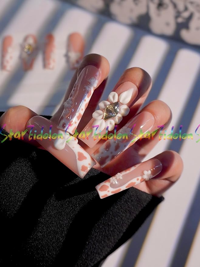 HAND-PAINTED White Press Ons Neon Small Press on Nails Long French Press on Nails Coffin Medium Short Nail art Fake Nail Art Kit with 7g Glue on Nails Handmade Almond Square Nails (TJ-12, X-Small)