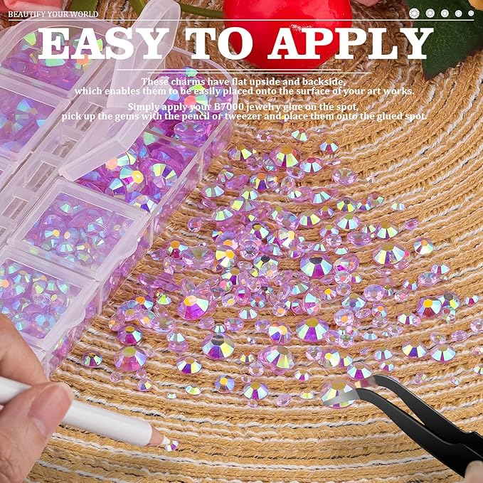 Resin Rhinestones for Crafting, 2/3/4/5/6mm Flatback Jelly Rhinestones, 1 Box Transparent Lavender Purple AB Non Hotfix Gems for DIY Crafts Mugs Tumblers Clothes Makeup Nail