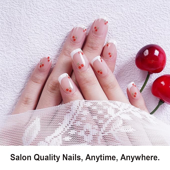DANNI & TONI Semi Cured Gel Nail Strips Cherry White French Tips Gel Nail Wraps 28 Stickers | Chérie Tips