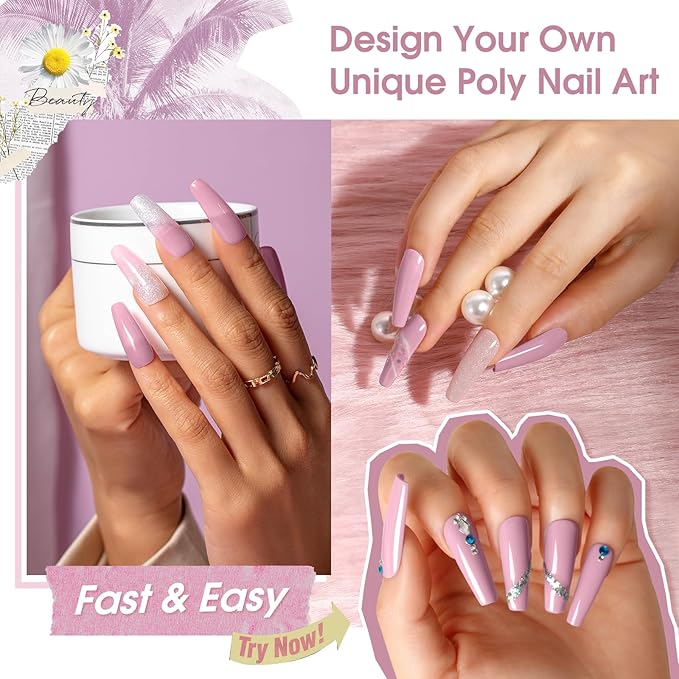 ROSALIND Purple Poly Extension Gel, 80ml/2.7 oz Purple Pink Poly Nail Gel Fall Colors Violet Builder Set for Nail Art Decoration, Nail Thickening Extension Easy to DIY Use at Home Need UV Lamp