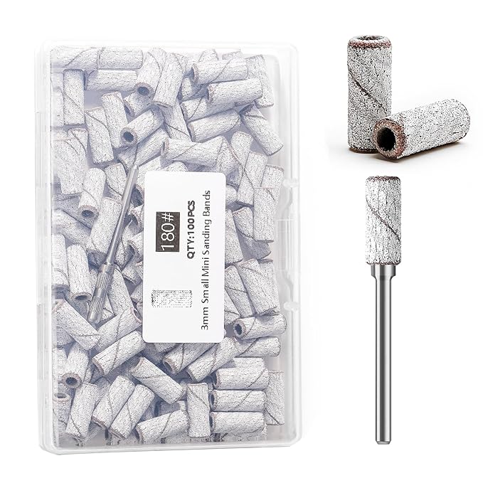 100pcs Nail Drill Bits Small Sanding Bands with Upgrade 3.1mm Mandrel Bit,180 Fine Grit Nail File Sanding Bands for Acrylic Nails Gel Removing Shaping Manicures and Pedicure(Zebra, 180 Grit)