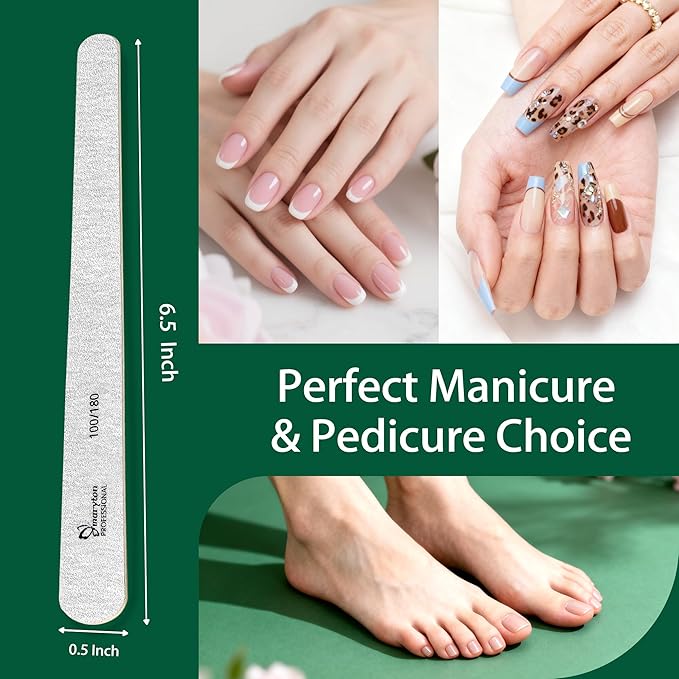 Maryton Disposable Professional Nail Files, 6.5’’ L x 0.5’’ W Teardrop Shape, 100/180 Grit Thin Emery Boards for Nails Manicure Pedicure Tools 50Pcs