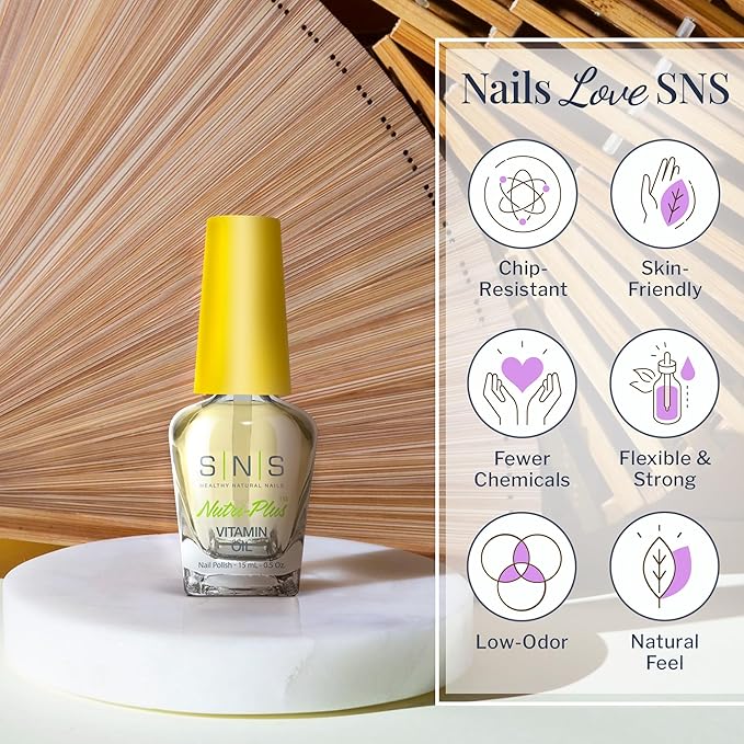 SNS Nail Polish for Nail Dip Powder, Vitamin Oil - Natural Formula that Supports Stronger & Healthier Nails - Lightly Scented Citrus Formula for Nails & Cuticles - No UV Lamp Required - 0.5 fl. oz.