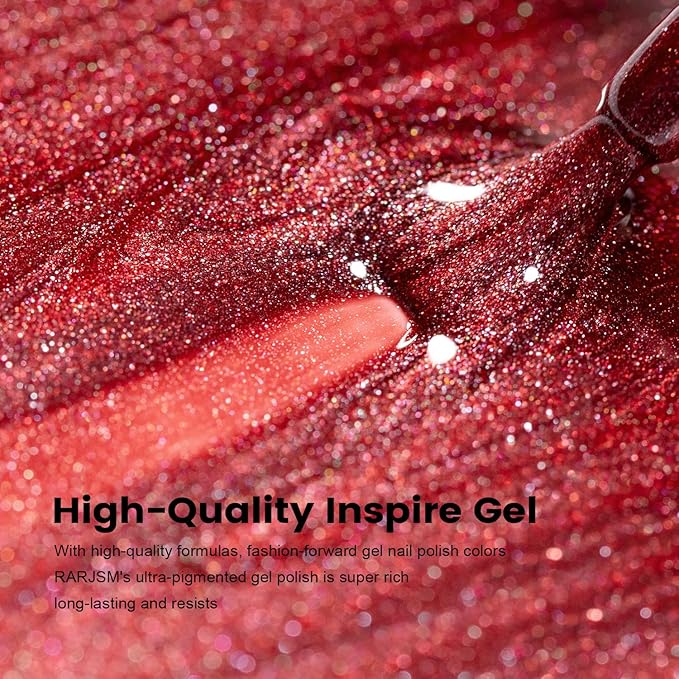RARJSM Nude Glitter Gel Nail Polish Wine Red Tone Silver Rainbow Glitter Chunky Iridescent Sparkle Shimmer Diamond Transparent Gel Polish Single Bottle Soak off UV LED Cured for Home Salon Manicure