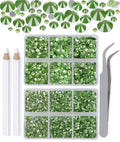 LPBeads 6000 Pieces Light Green Non Hotfix Rhinestones 6 Sizes Round Crystal Glass Flat Back Rhinestones with Tweezers and Picking Pen for Nail Art Crafts Bags DIY